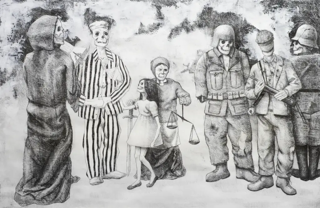 Disegno intitolato "Appell der gefallenen" (Appello dei caduti).